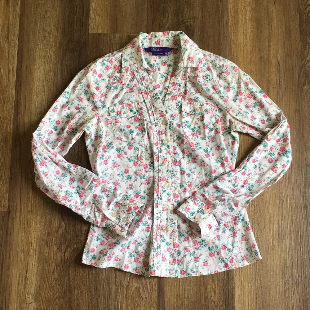 White Floral Button-up